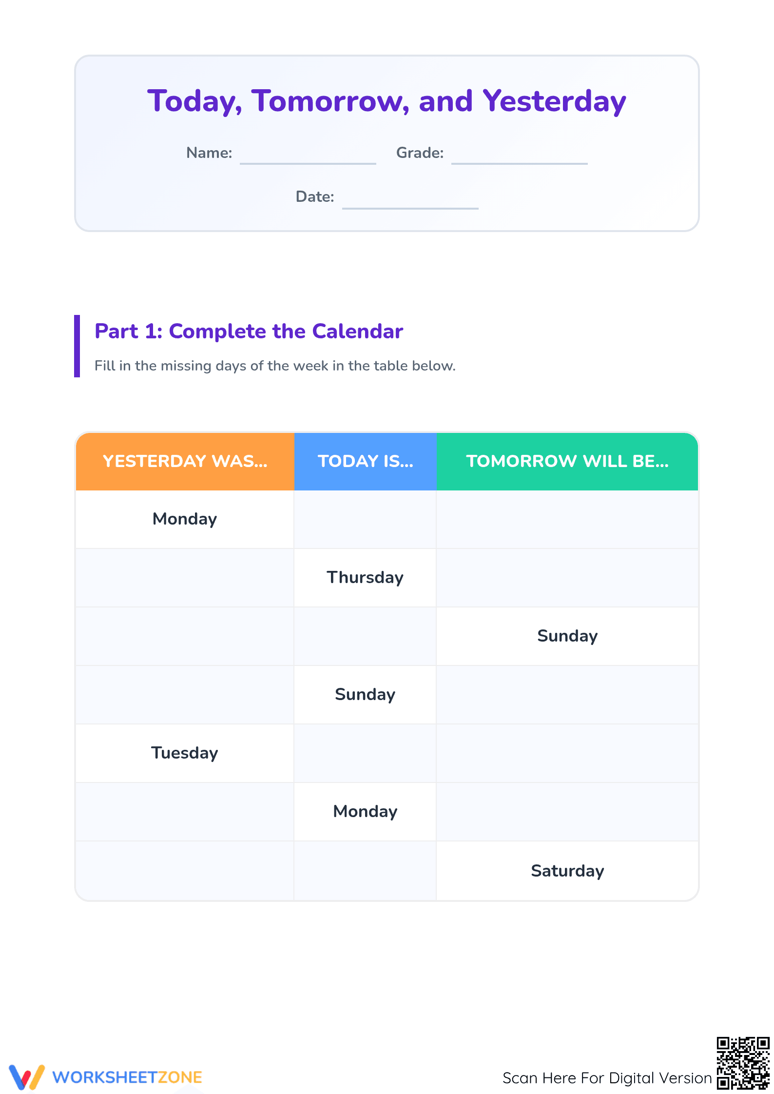 Days of the Week Printable Worksheet | Grade 1-3 Essential - Page 1