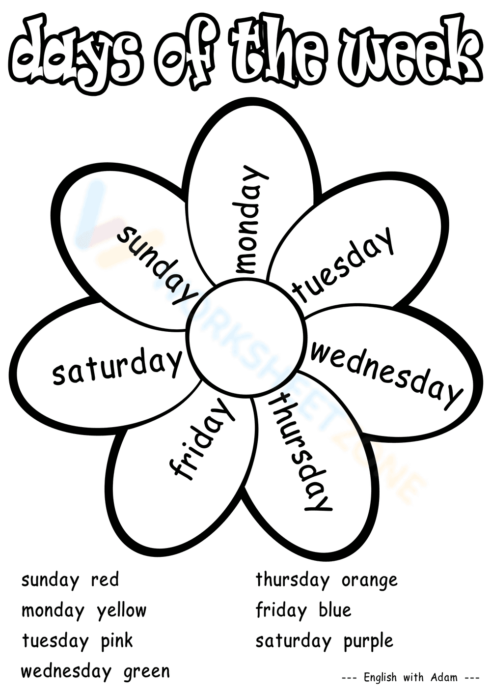 Color the days of a week - Page 1