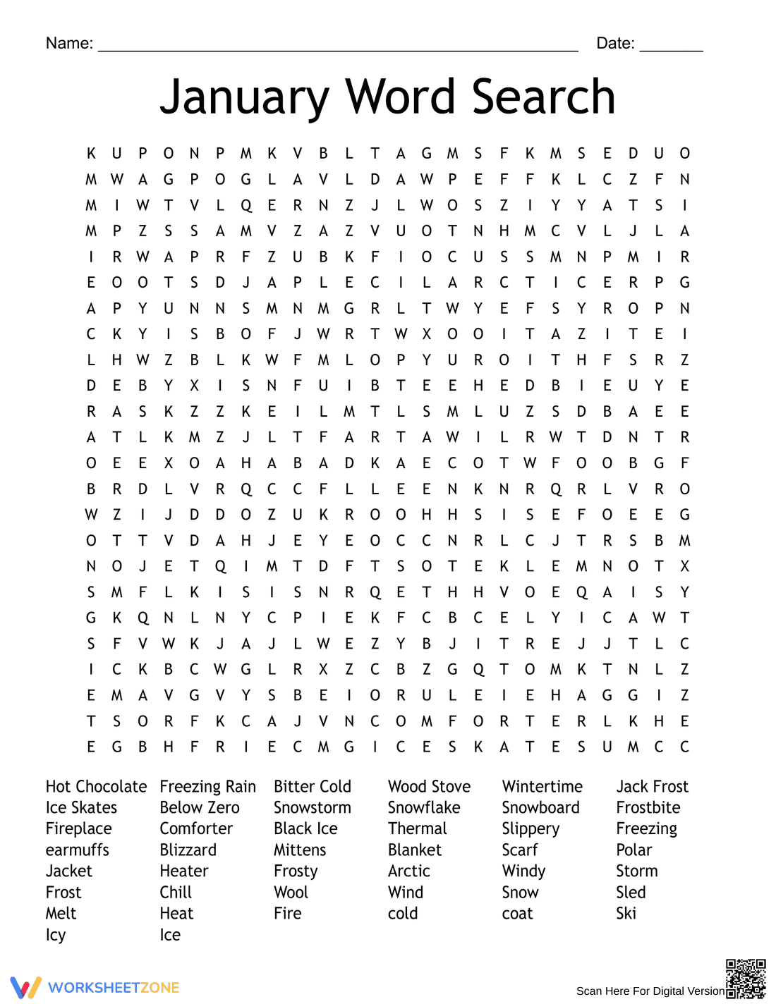 January Winter Word Search Puzzle - Find Snowy Words! - Page 1