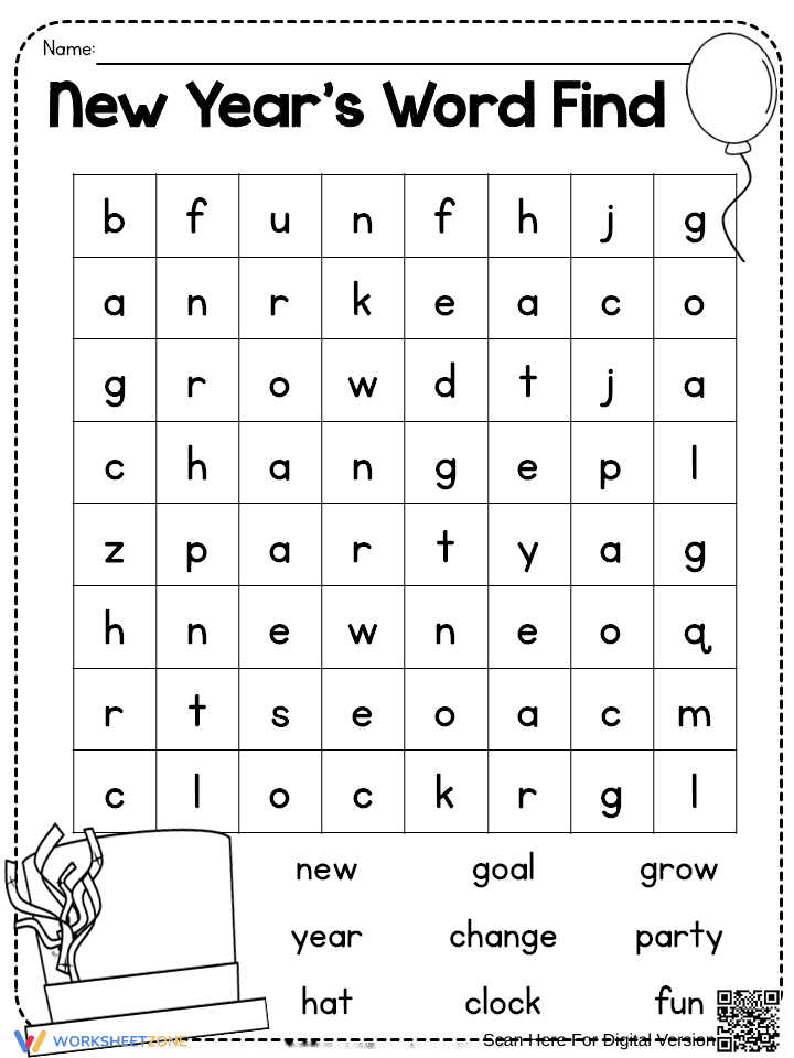 New Year's Word Search - Fun Holiday Activity for Grades 1-3 - Page 1