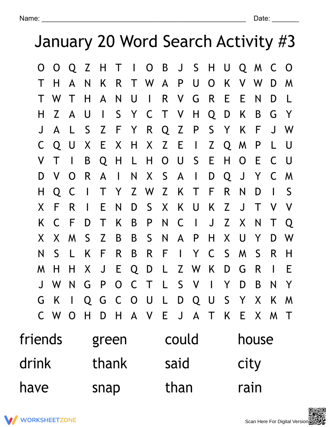 January Word Search Puzzle - Find Common Words! (Grades 2-4) - Page 1
