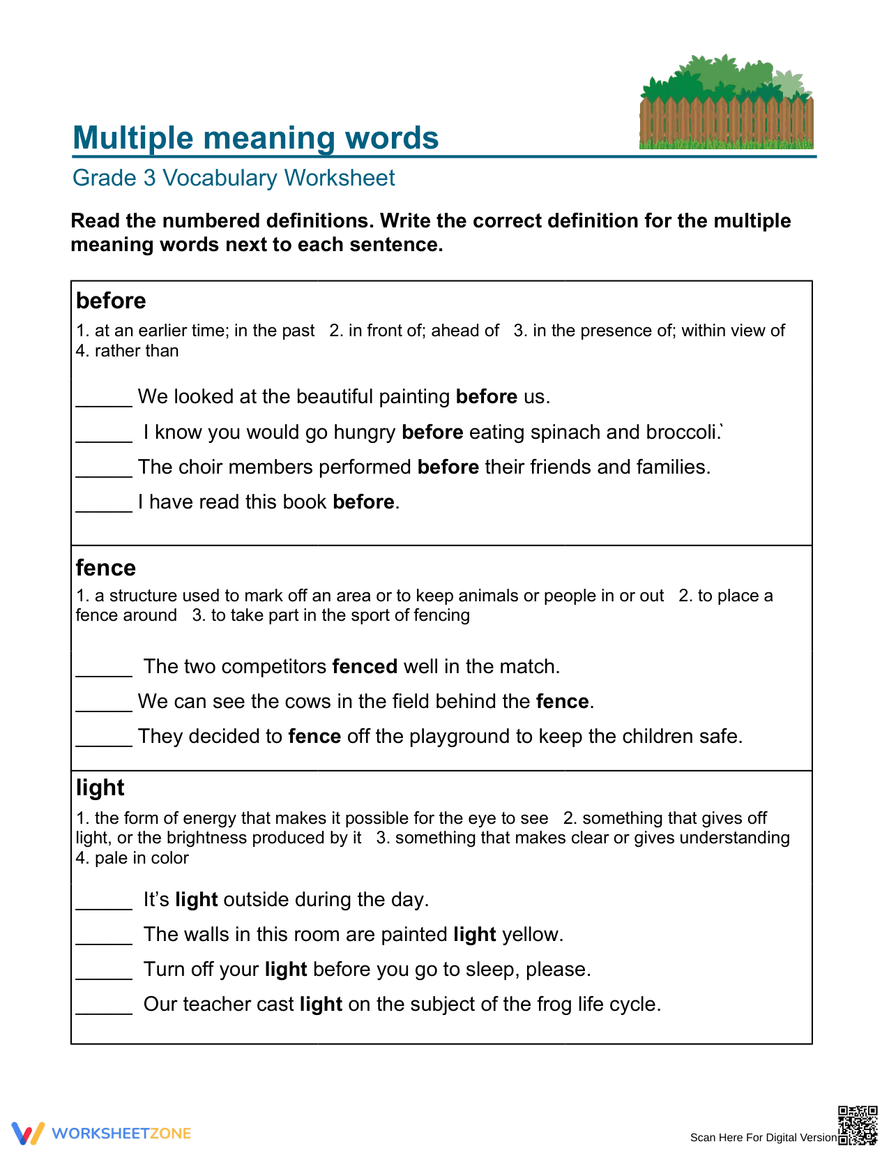 Practice Multiple Meaning Words - Page 1