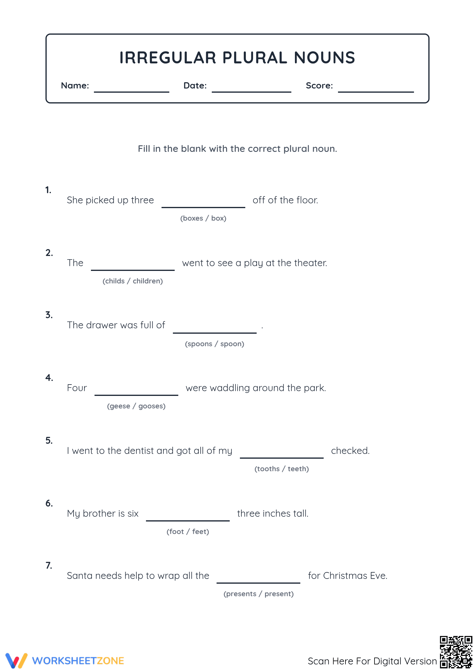 Irregular Plural Nouns Worksheet | Grade 4 Essential - Page 1