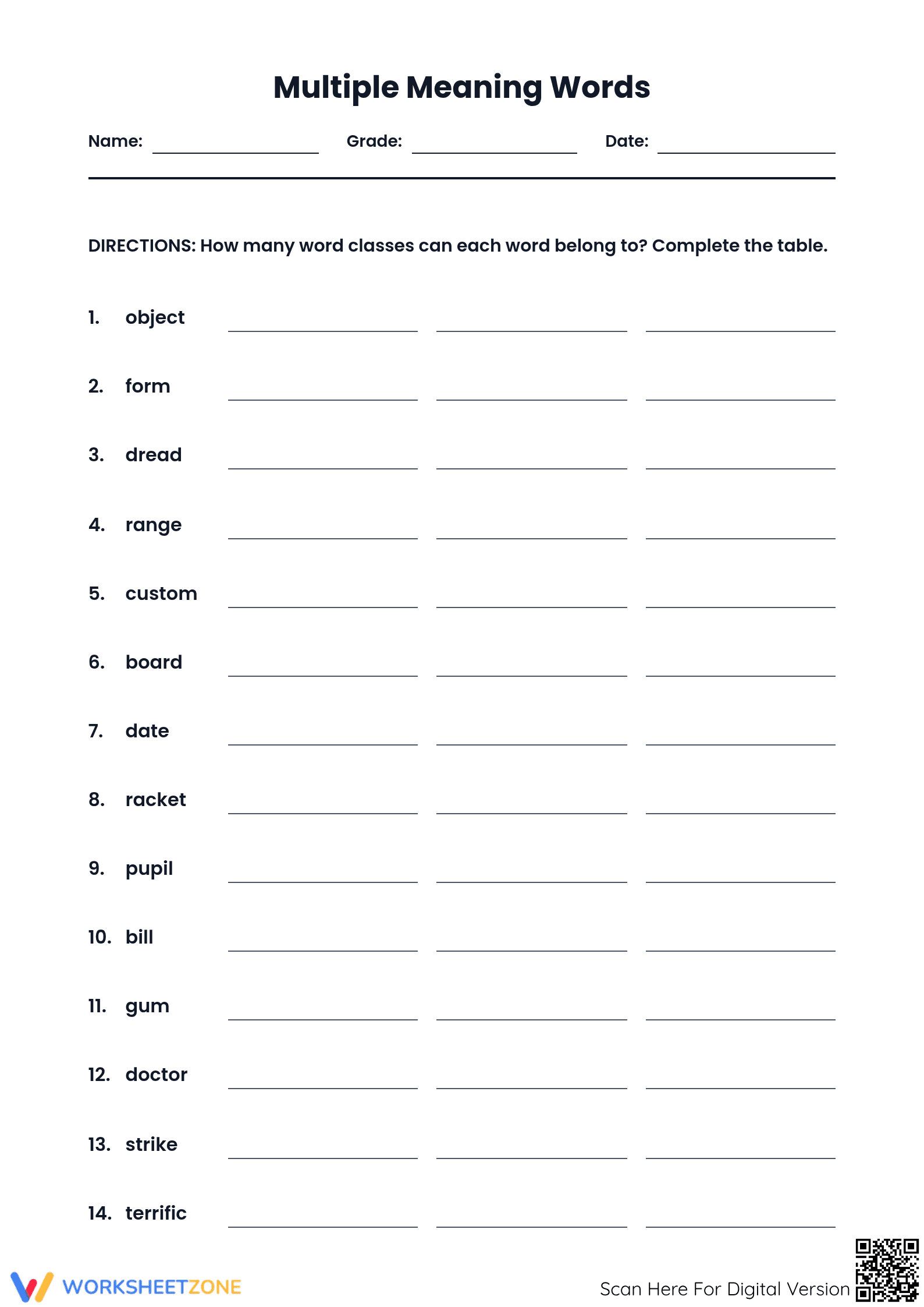 Multiple Meaning Words Worksheet | Printable Grade 5 ELA - Page 1