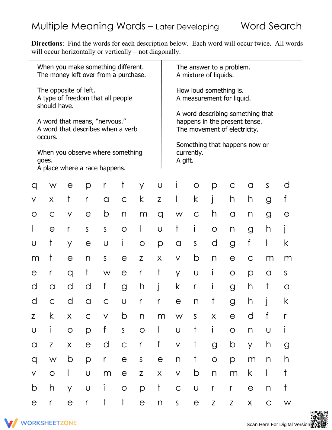 Grade 5 Multiple Meaning Words — Printable Worksheet - Page 1