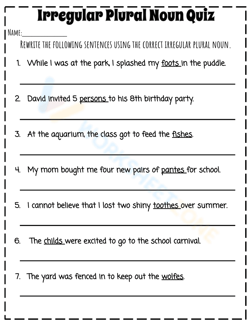 IRREGULAR PLURAL NOUNS QUIZ - Page 1