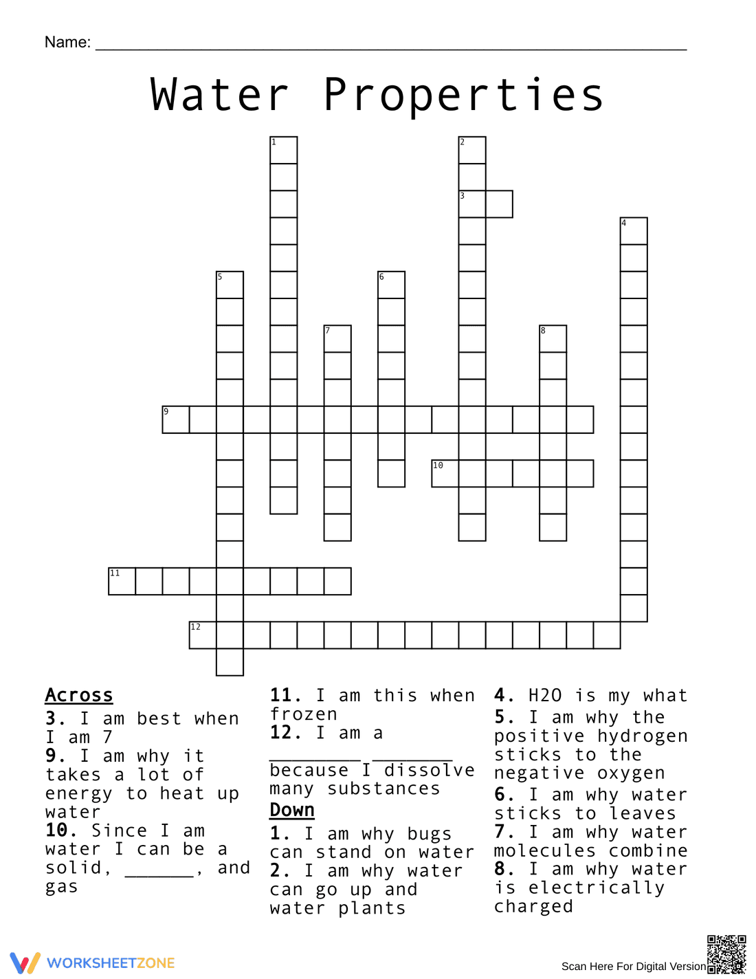 Water Properties Word Search Worksheet - Page 1