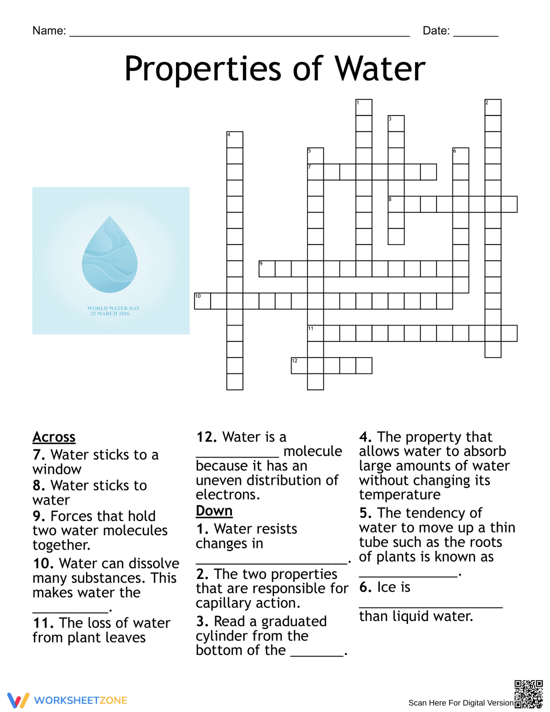 Water Properties Word Search 2 Worksheet - Page 1