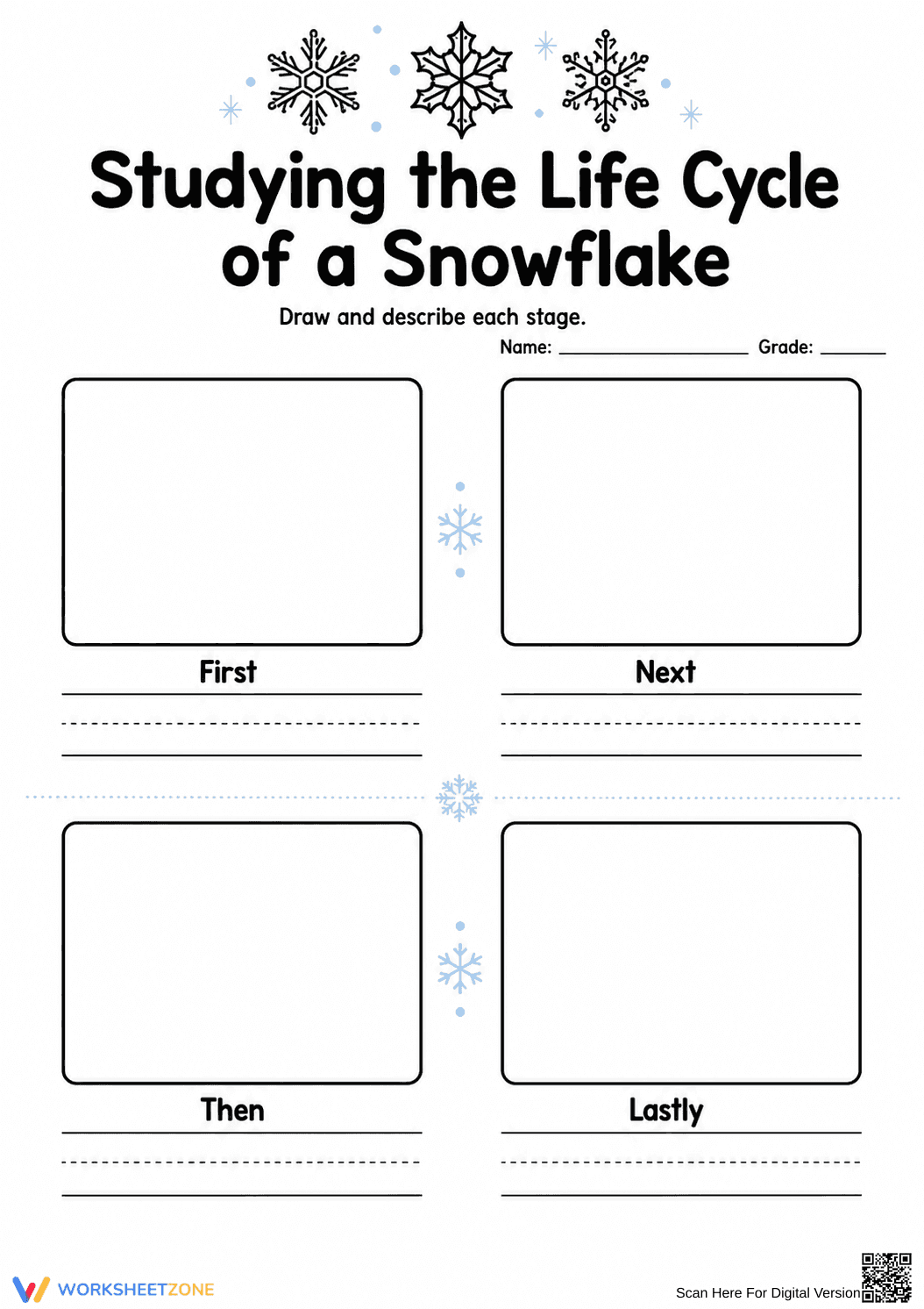 Snowflake Life Cycle — Printable Grade 2 Science Worksheet - Page 1