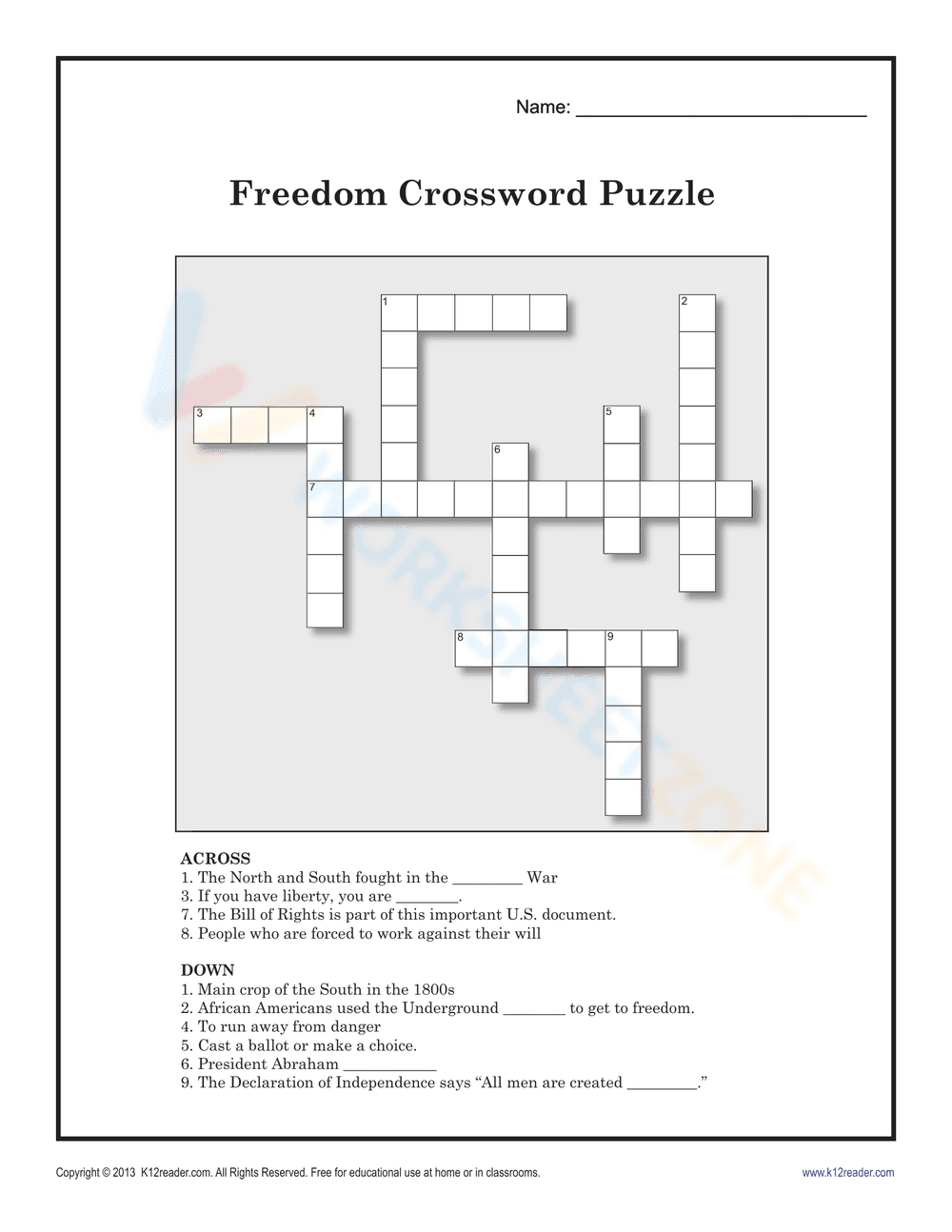 Freedom Crossword Puzzle - Page 1