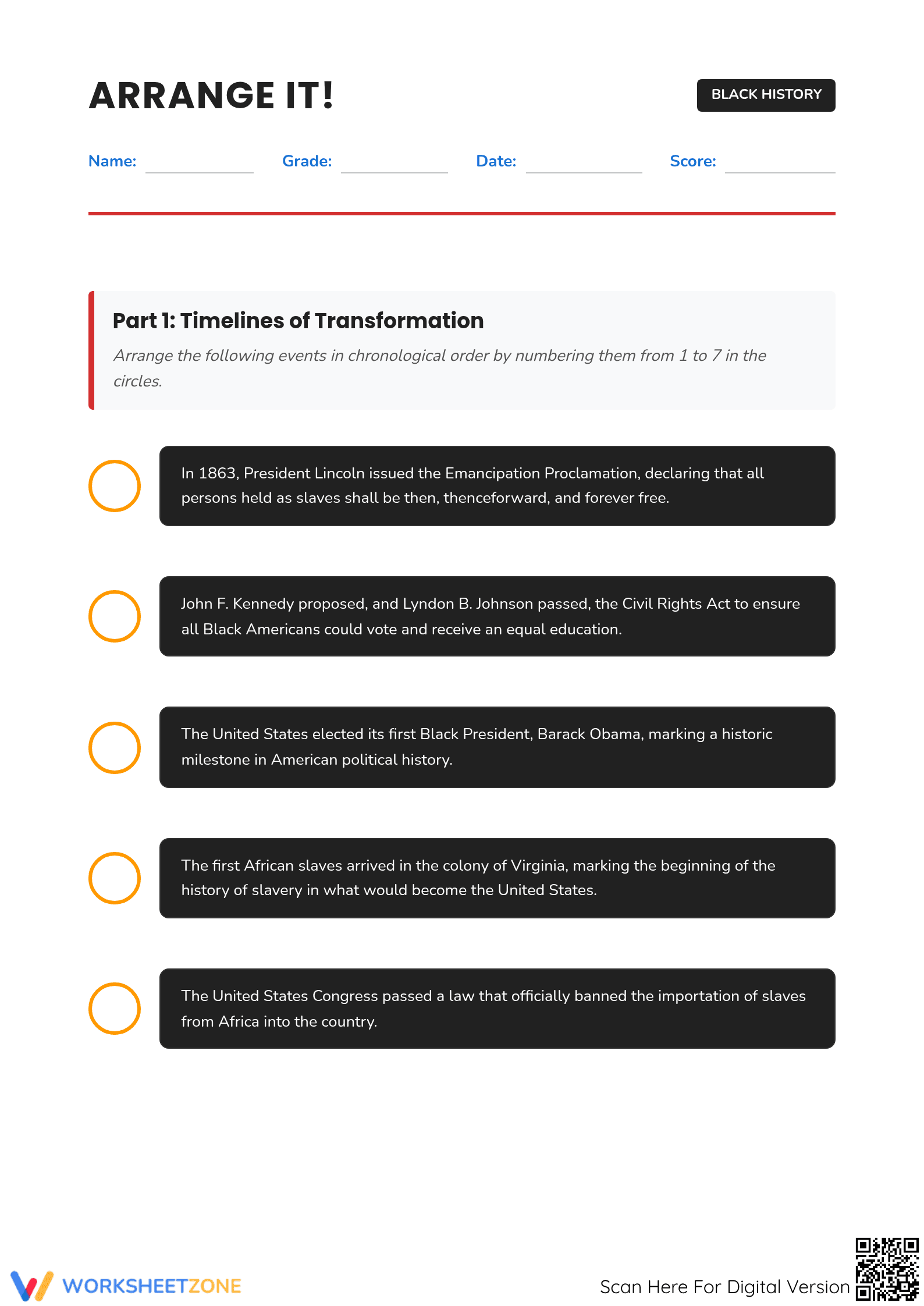 Printable Black History Timeline | Grade 6-8 Essential Guide - Page 1