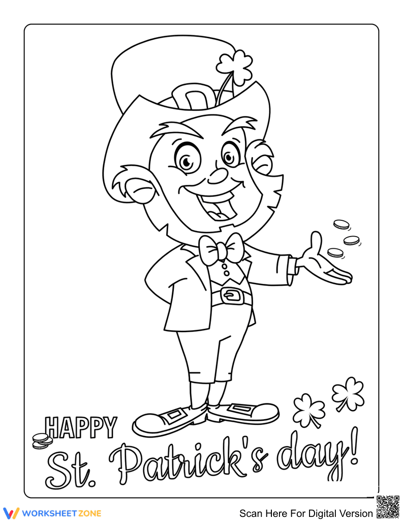 Smiling Leprechaun Coloring Page | Essential Grade 1-5 Ready - Page 1