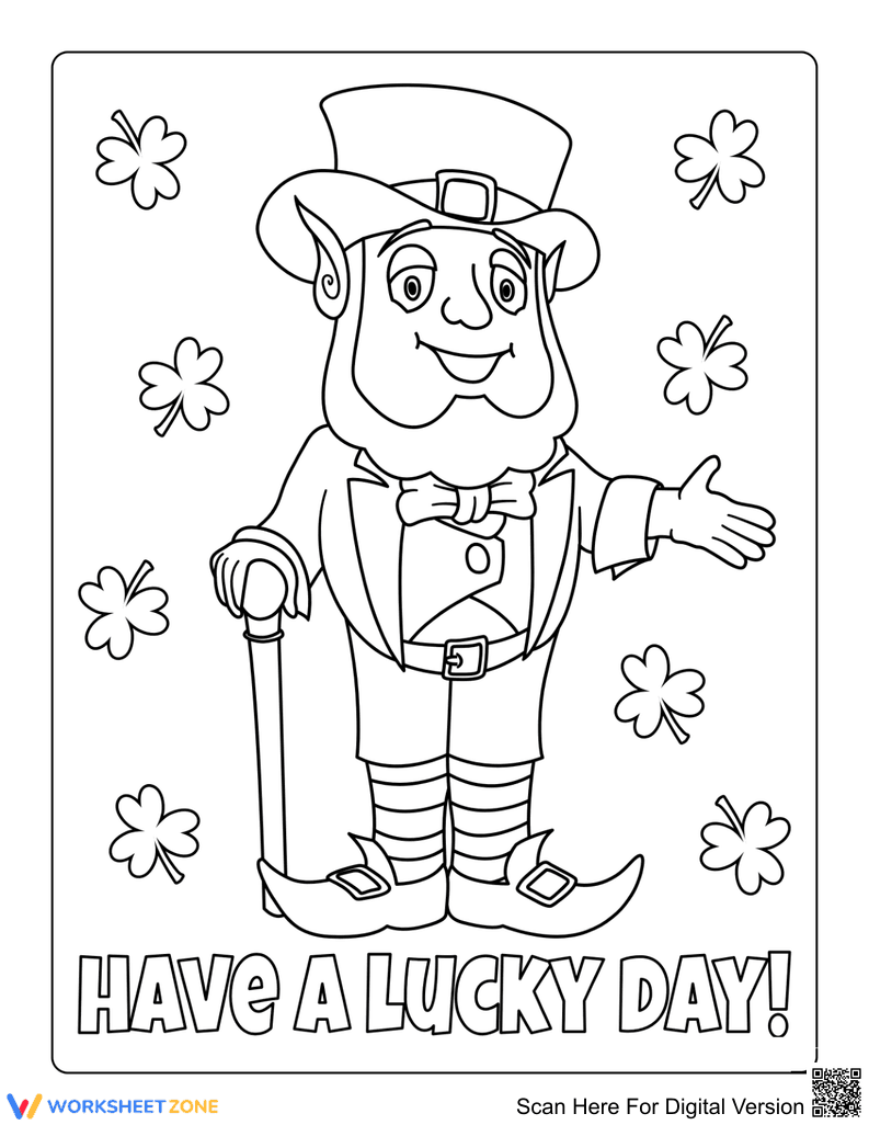 Leprechaun Coloring Page — Printable Grade 1-5 Worksheet - Page 1