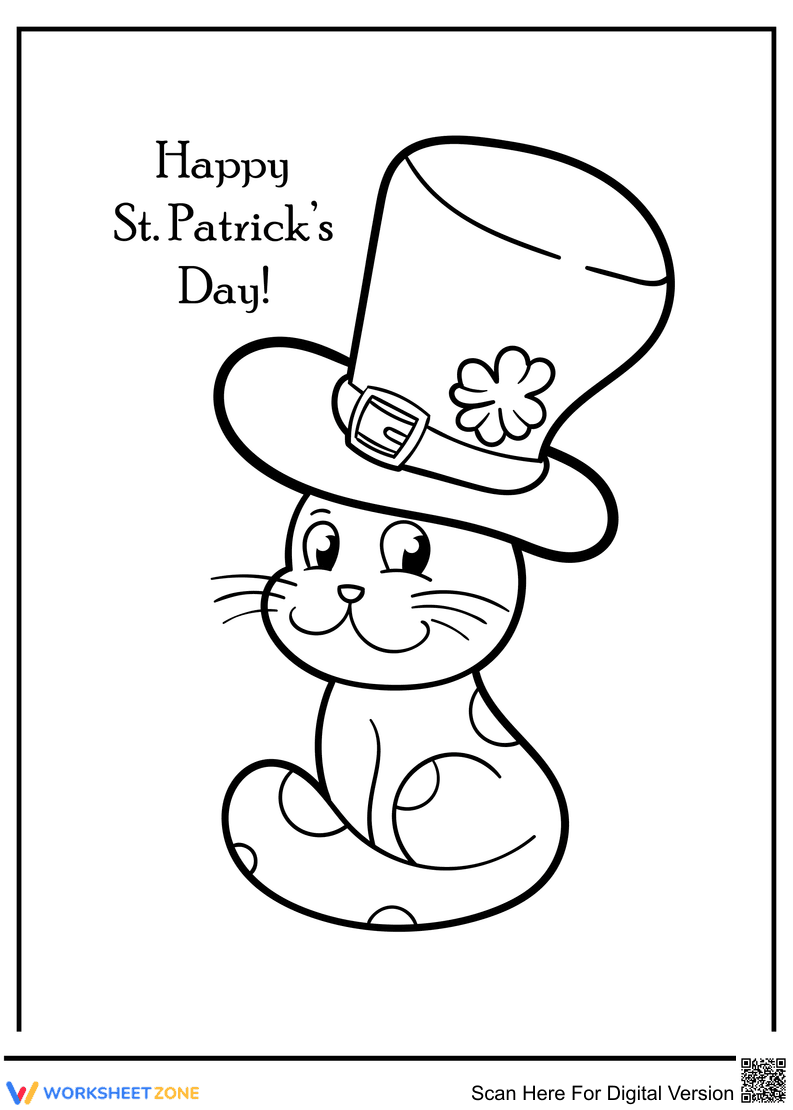 A Cat on Patrick Day Coloring Page - Page 1