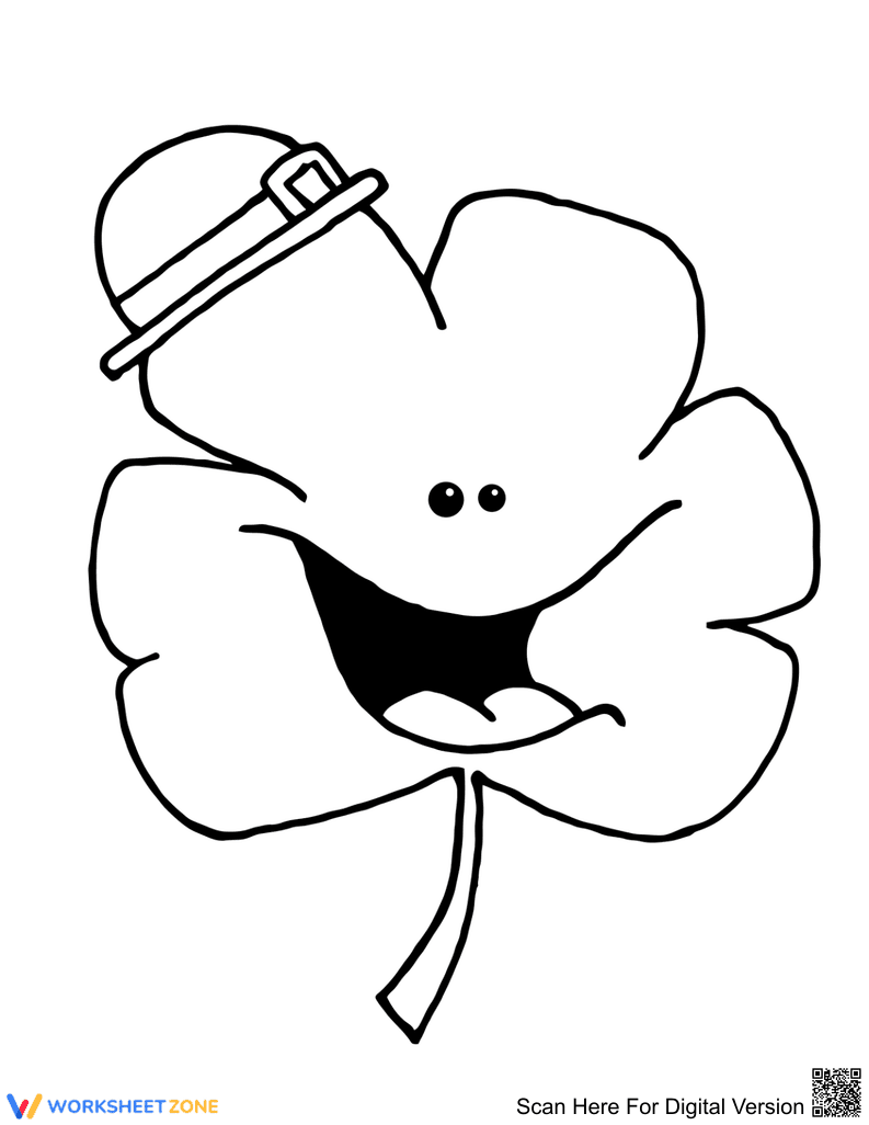 Smiling Shamrock Coloring Page | Essential Holiday Ready - Page 1
