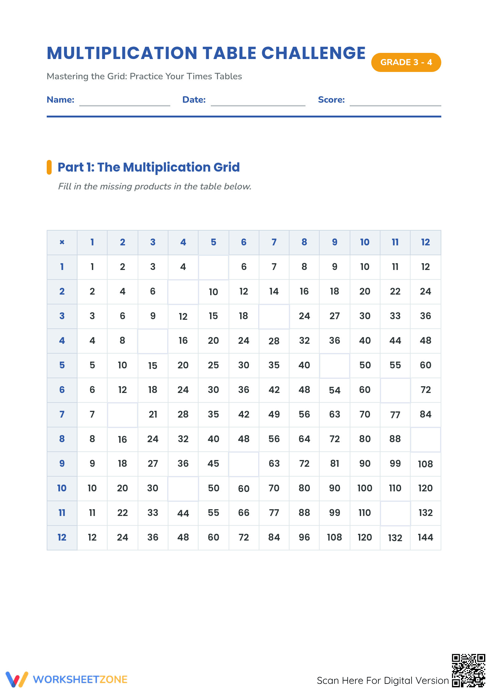 Multiplication Table Challenge | Grade 3-4 Essential - Page 1