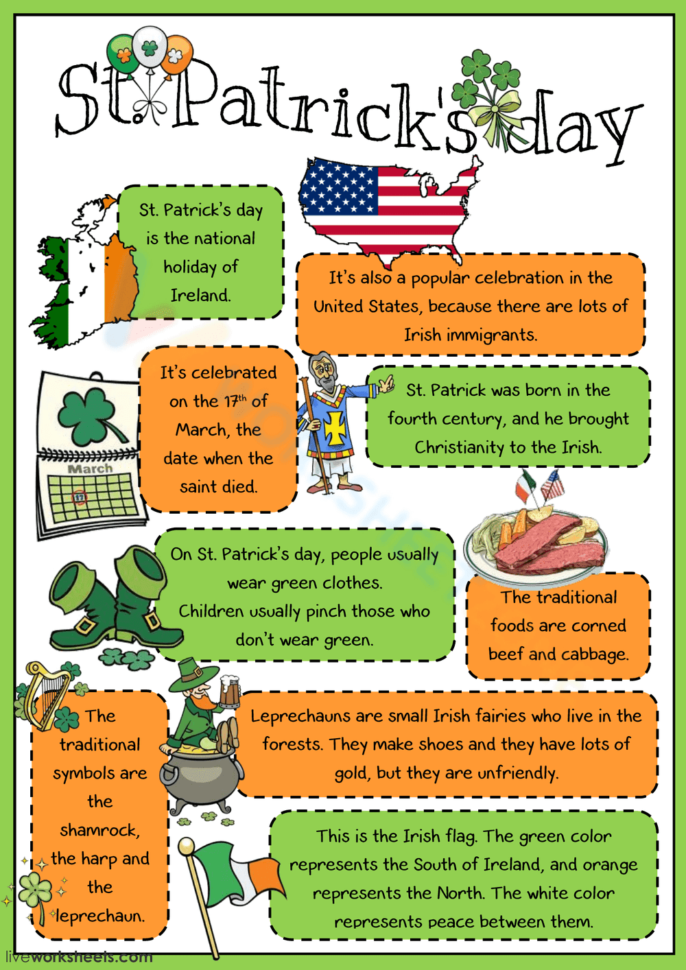 St. Patrick's Day Reading Comprehension Worksheet - Page 1