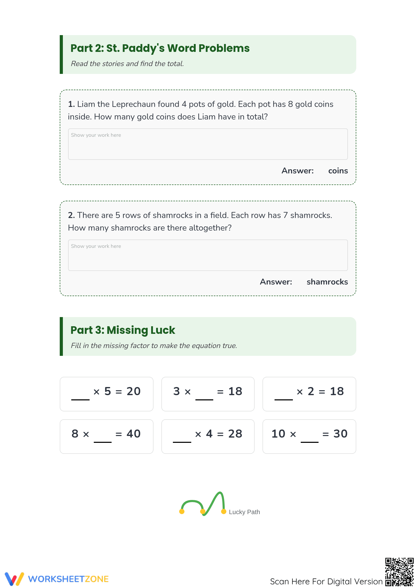 Essential St. Patrick's Day Multiplication Practice (Grade 3) - Page 1