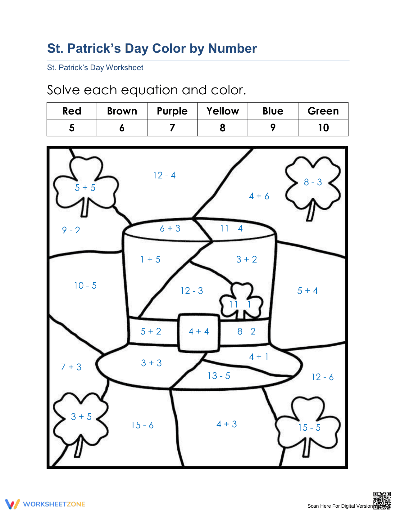 St. Patrick's Day Color by Number | Essential Math - Page 1