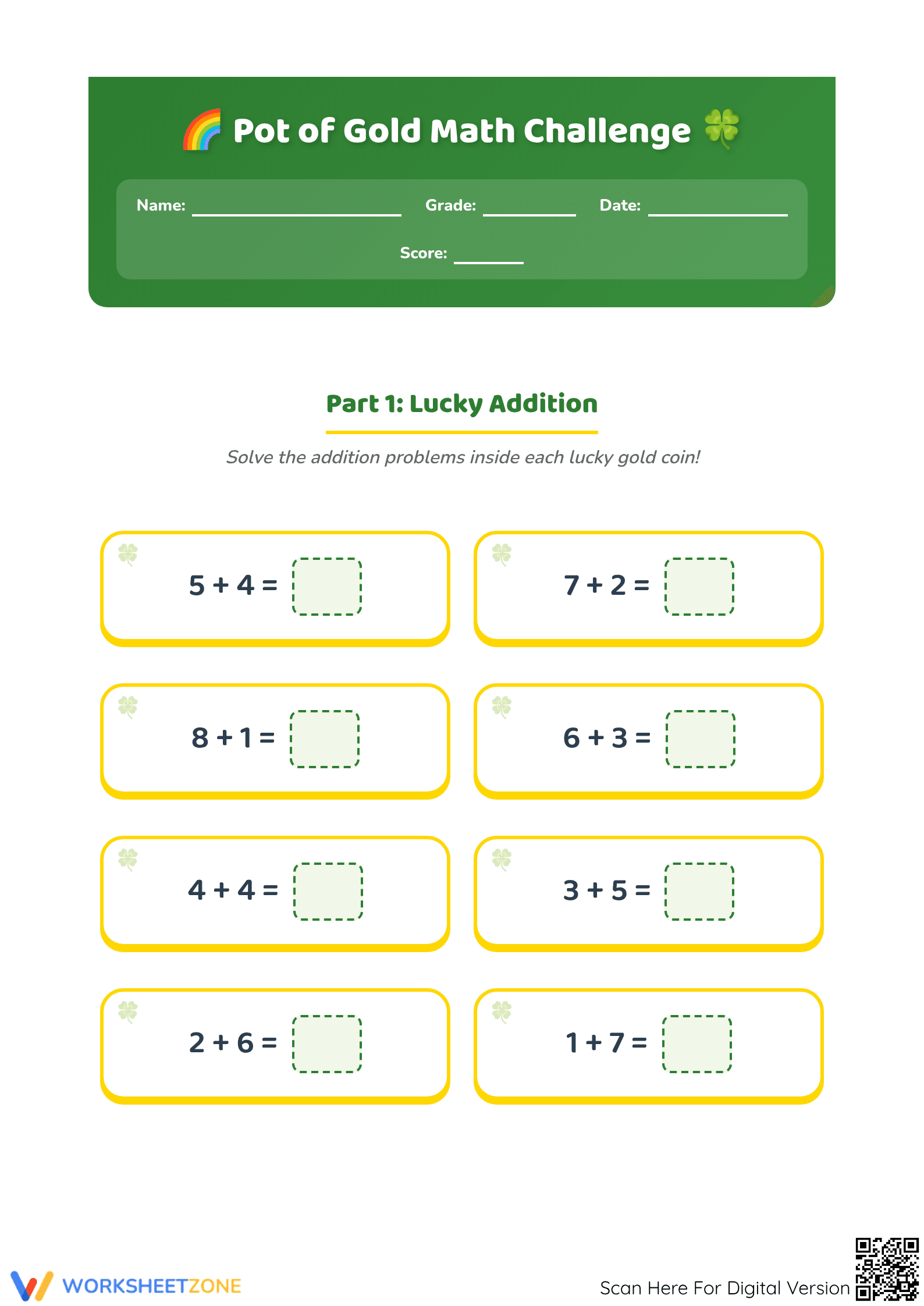 Essential St. Patrick's Day Math: Addition & Subtraction - Page 1