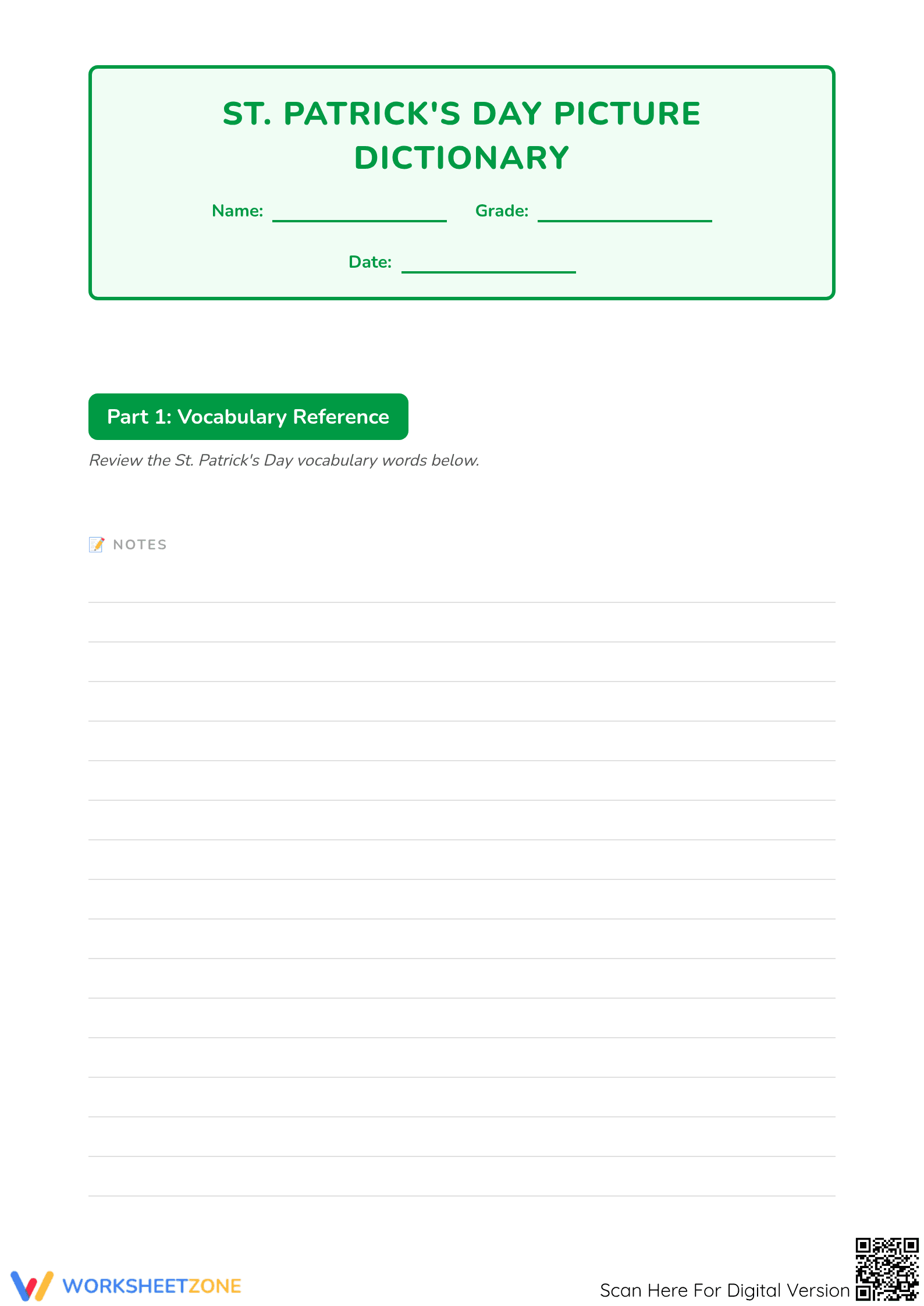St. Patrick's Day Vocabulary Worksheet | Grade 5 Printable - Page 1