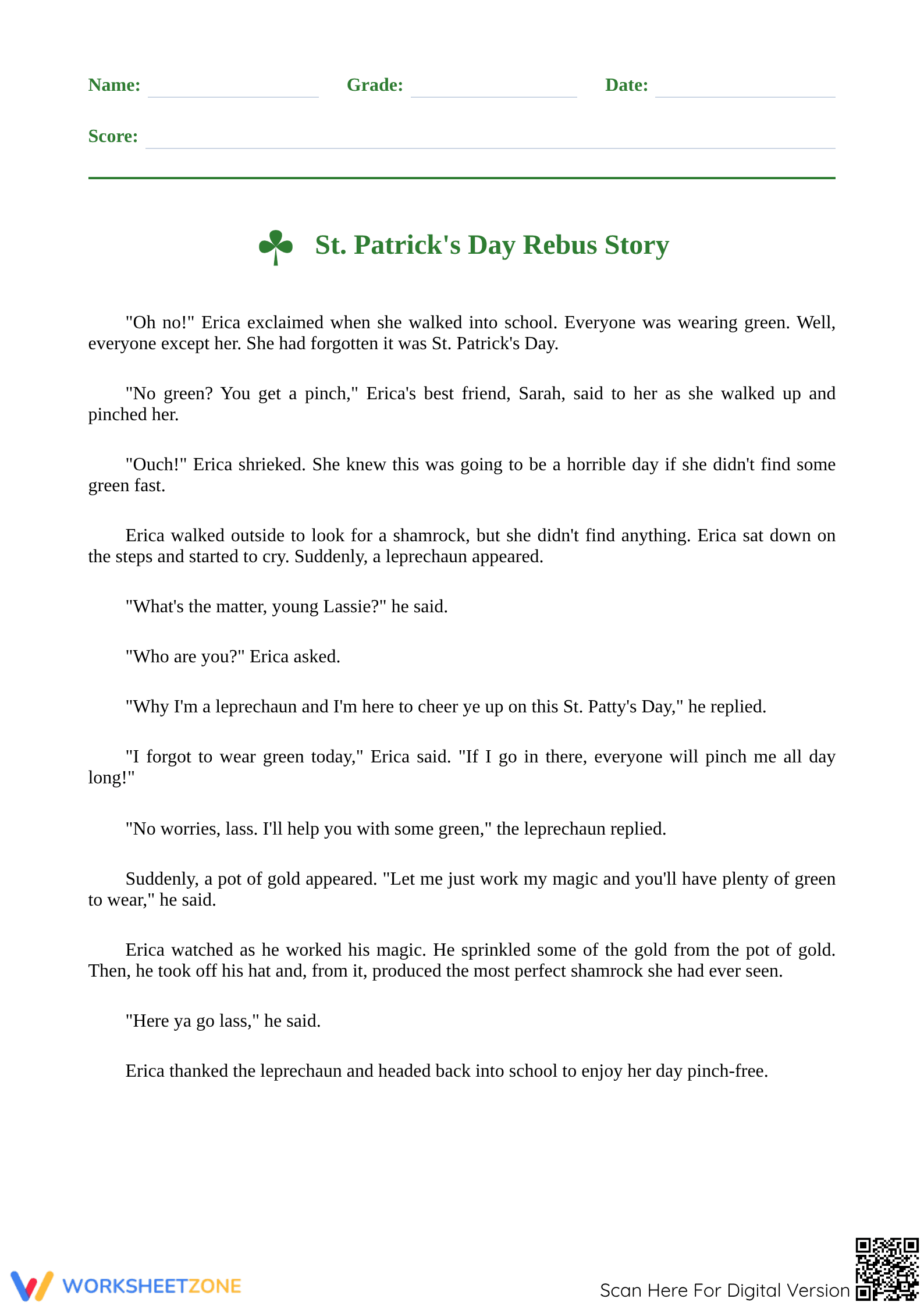 St. Patrick's Day Rebus Story | Essential Grade 5 ELA - Page 1