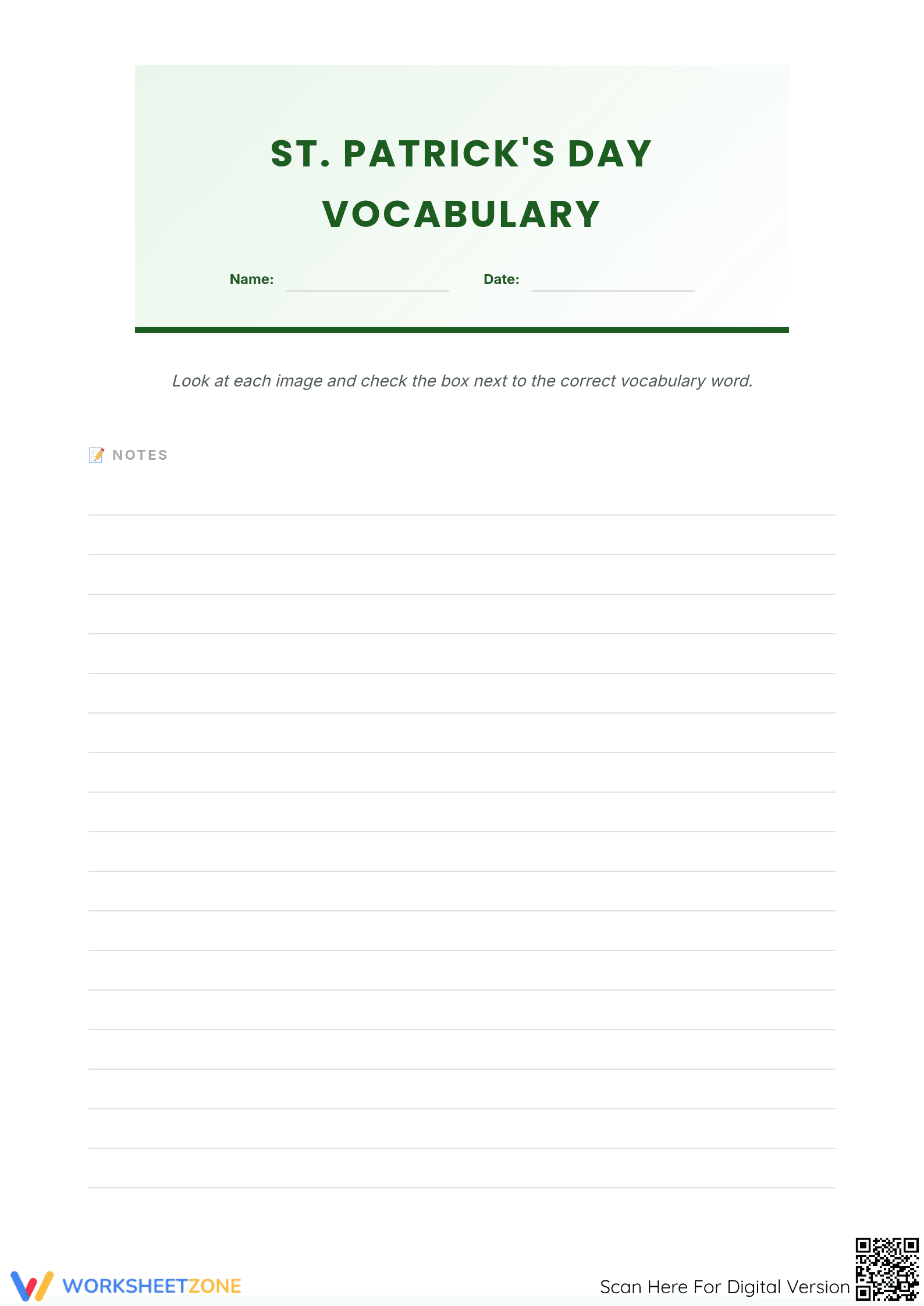 St. Patrick's Day Vocabulary Worksheet | Printable Grade 5 - Page 1