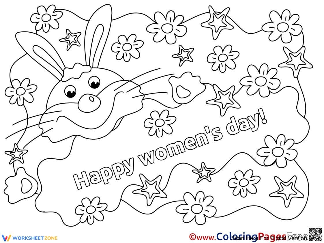 Rabbit Women's Day Flowers | Printable Coloring Page - Page 1