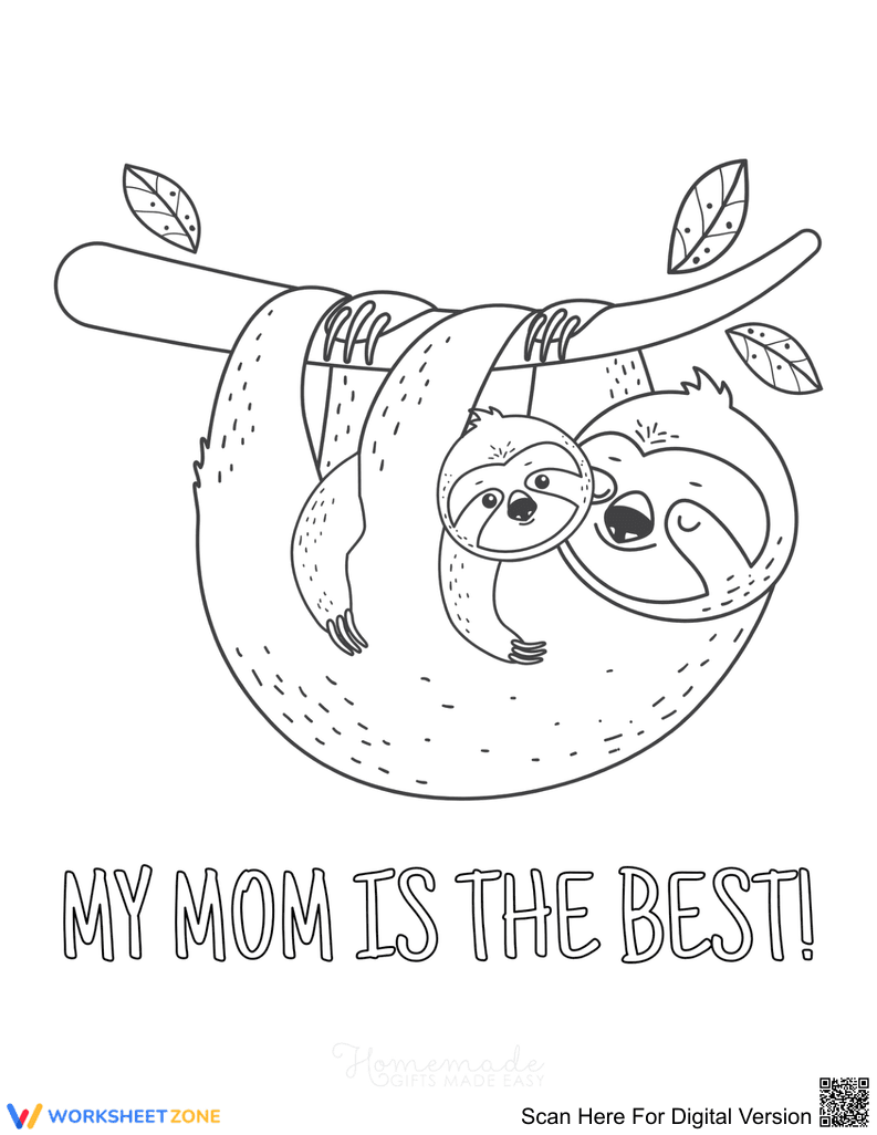 Sloth Mother's Day Coloring Page | Essential Printable - Page 1