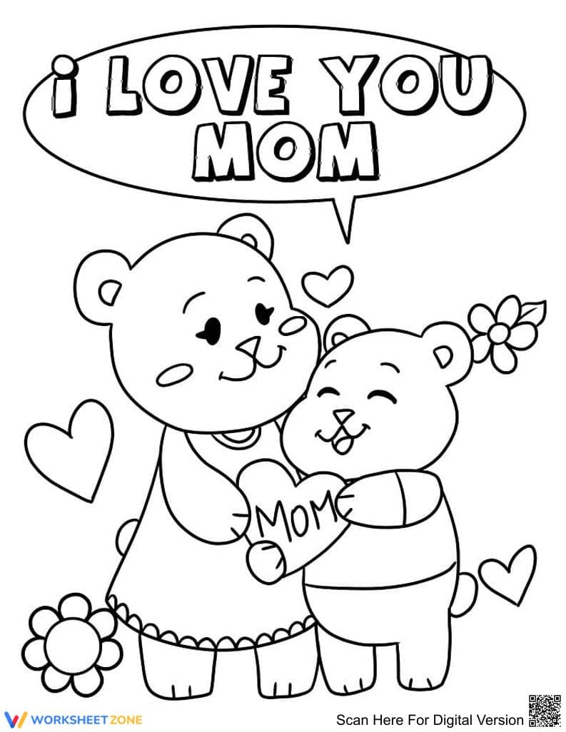 Love Mom Coloring Page | Grade 1-5 Printable - Page 1