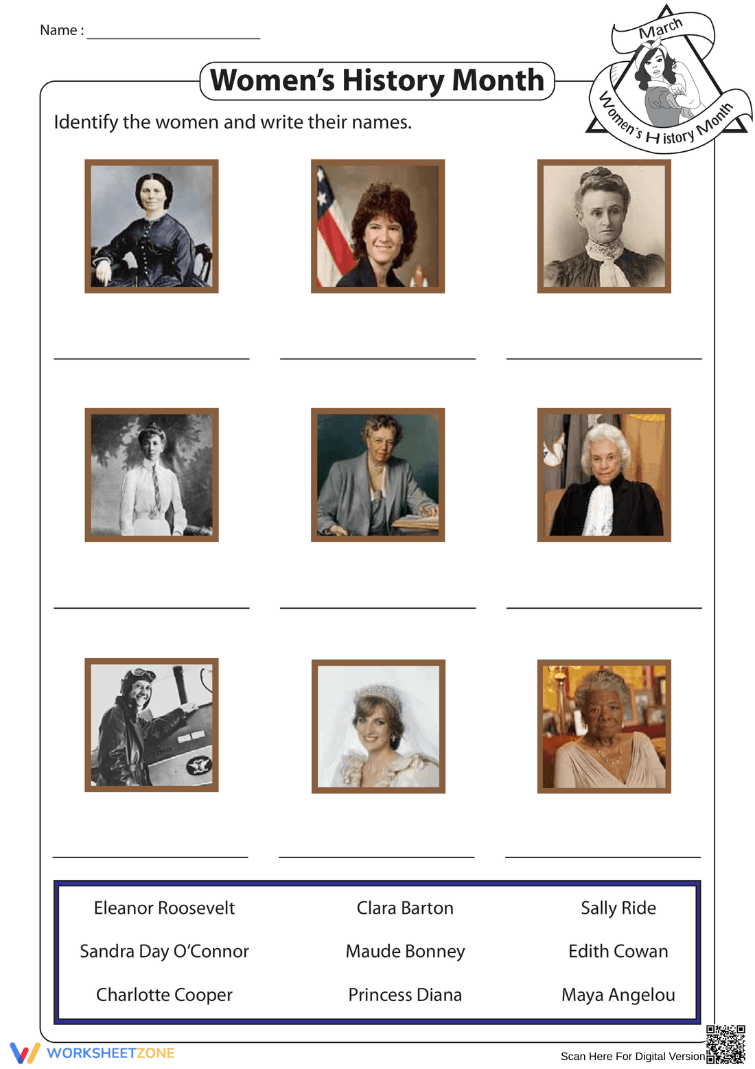 Celebrate Women's History Month Worksheet - Page 1