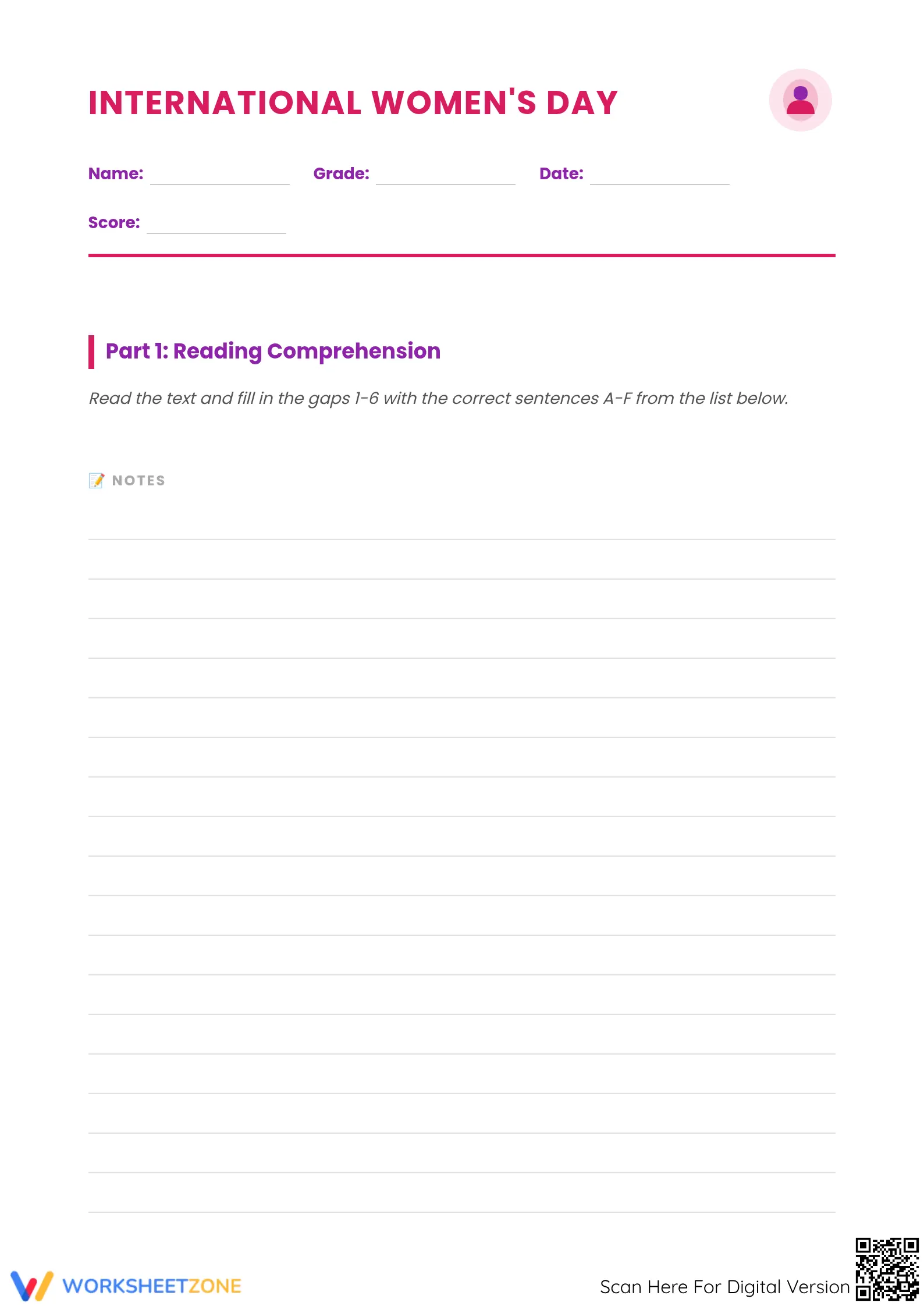 International Women's Day Worksheet | Grade 6 Essential - Page 1