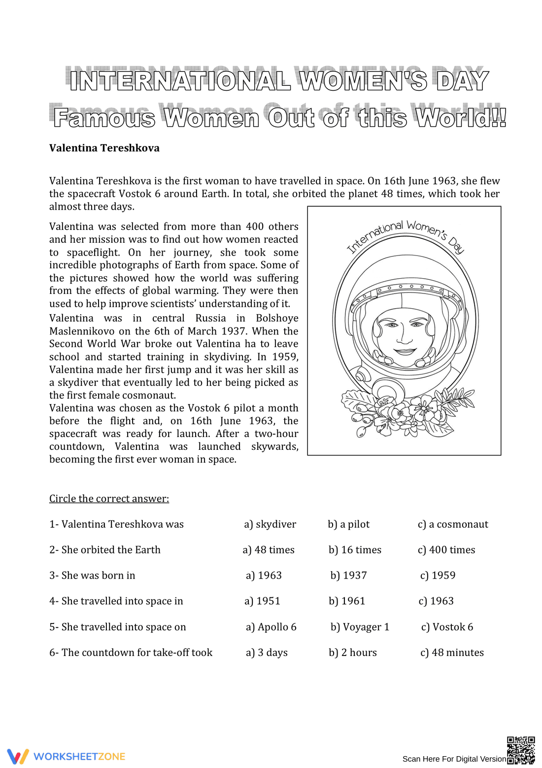 Famous Space Women Worksheet | Grade 5-8 Essential - Page 1