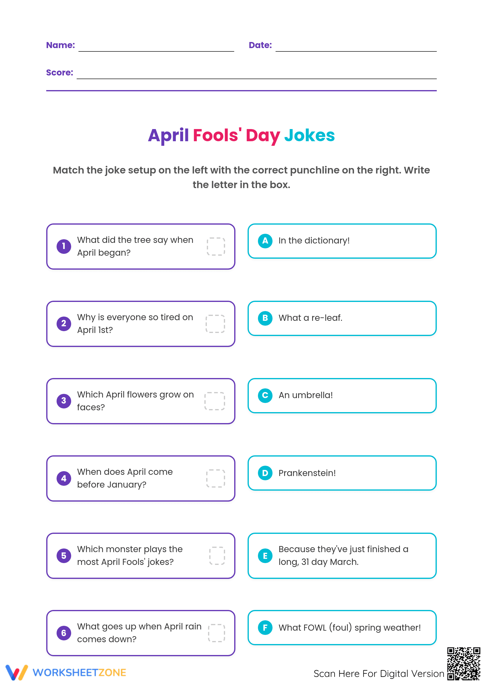 April Fools' Day Jokes Worksheet | Grade 5 Printable - Page 1