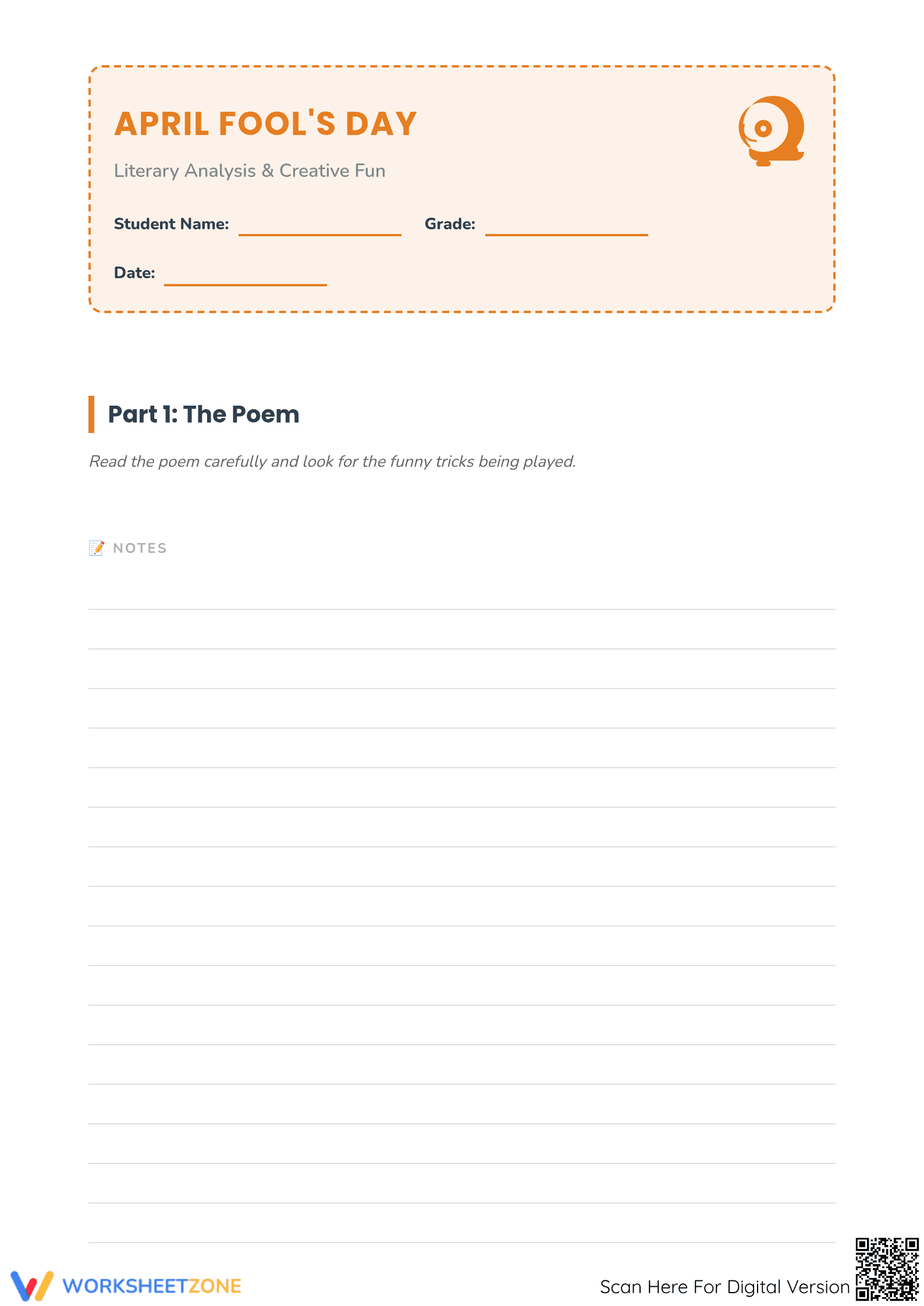 Grade 4 April Fools' Day Poem — Printable No-Prep Worksheet - Page 1