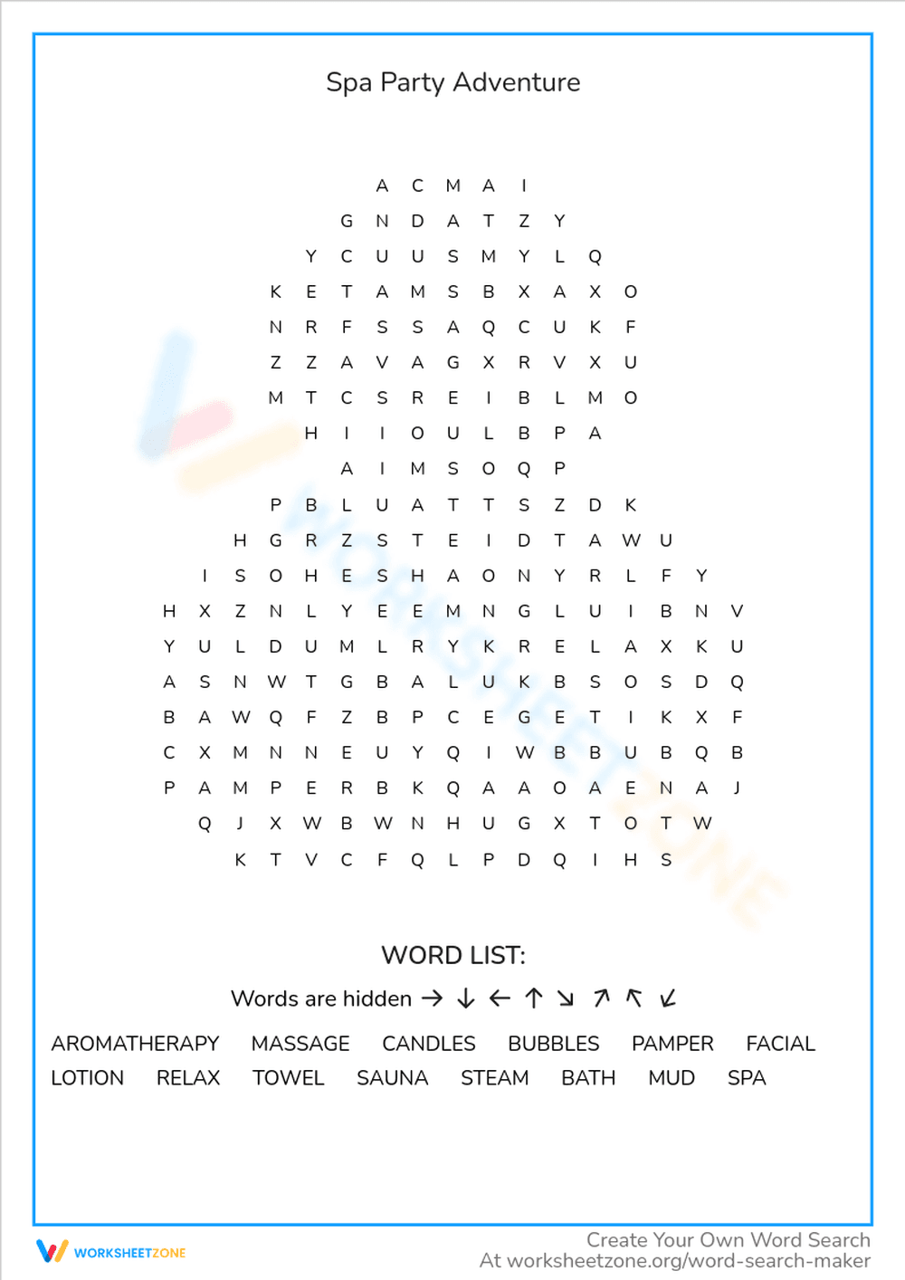 Spa Party Adventure: Activity Sheet Fun - Page 1
