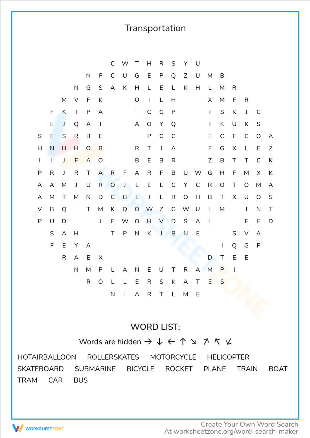 Transportation Modes: Learning Worksheet - Page 1