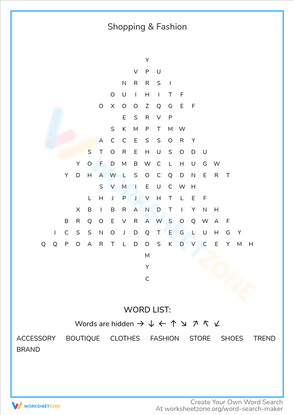 Shopping Fashion Vocabulary Learning Sheet - Page 1
