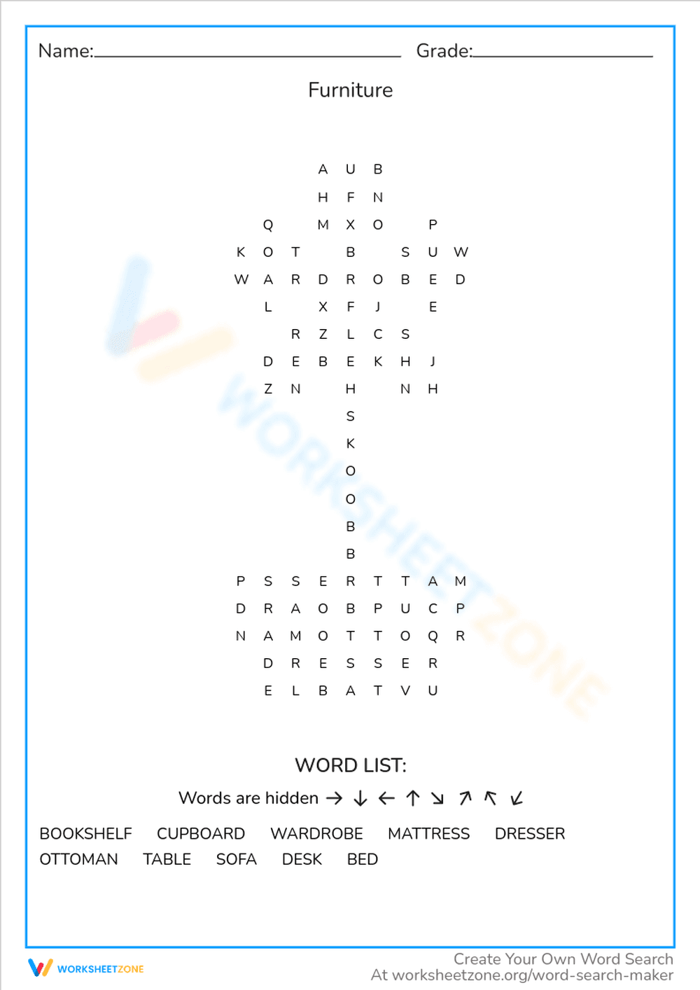 Furniture-Themed Word Search - Page 1