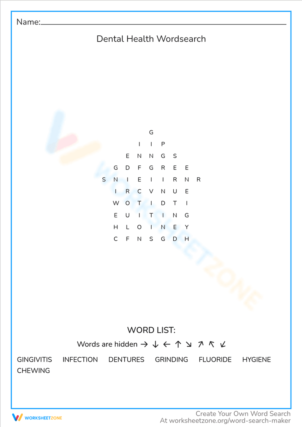 Dental Health Word Search: Fun Educational Game - Page 1