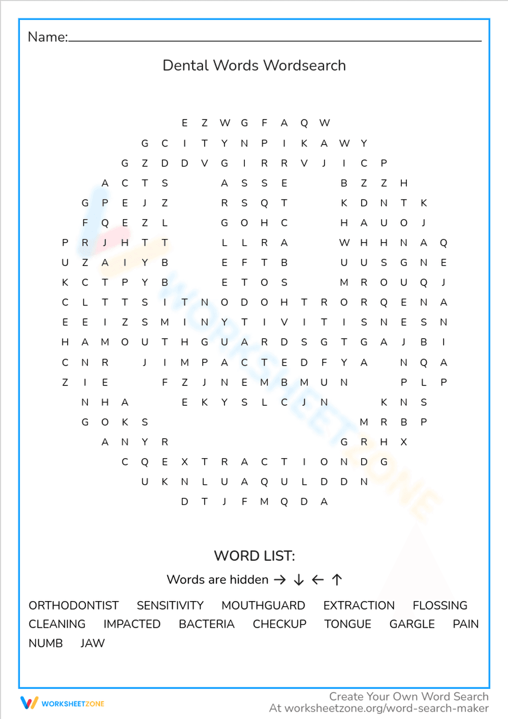 Dental Words Word Search: Learn and Play - Page 1