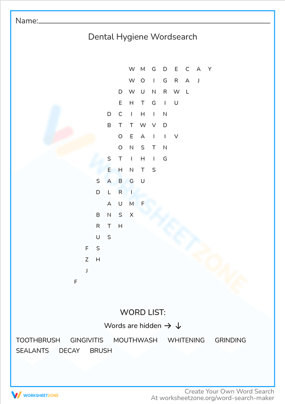 Learn Dental Hygiene: Word Search Puzzle - Page 1