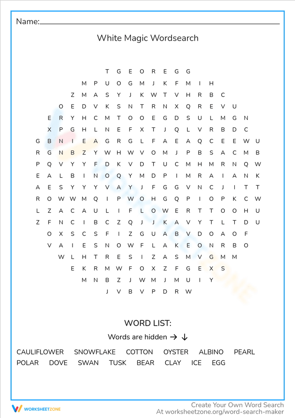 White Things Word Search - Grades 2-4 Vocabulary Fun - Page 1