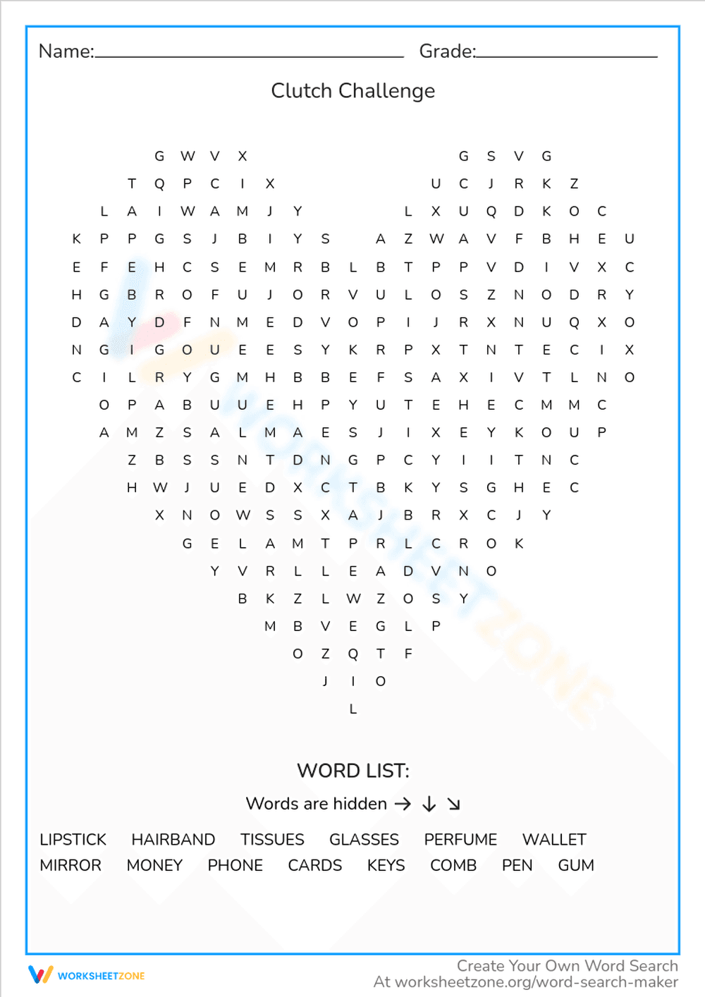 Clutch Challenge Word Search - Find Hidden Purse Items! - Page 1