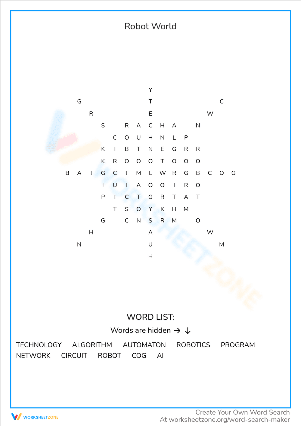 Robot World Activity Worksheet - Page 1