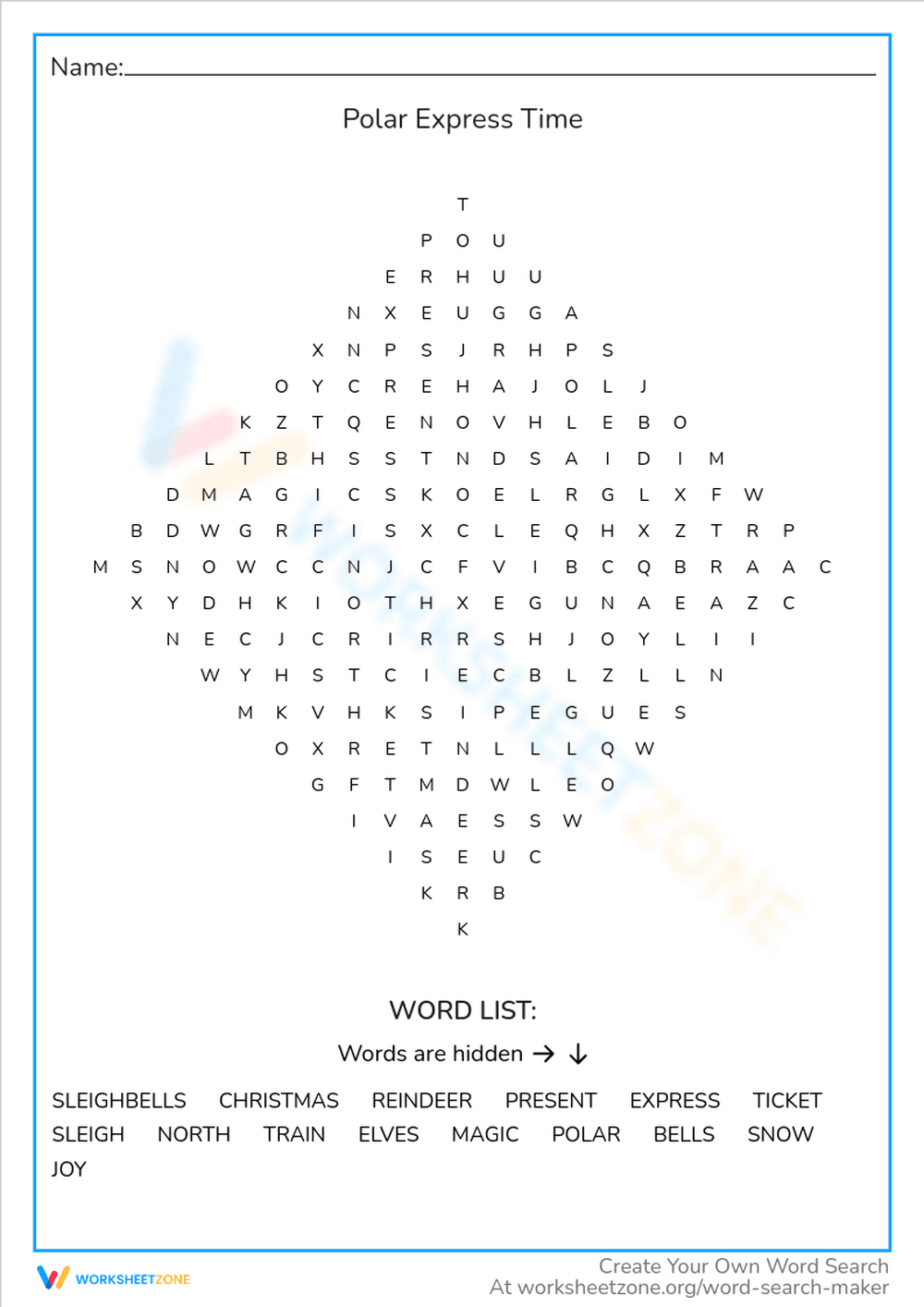 Polar Express Time Word Search - Page 1