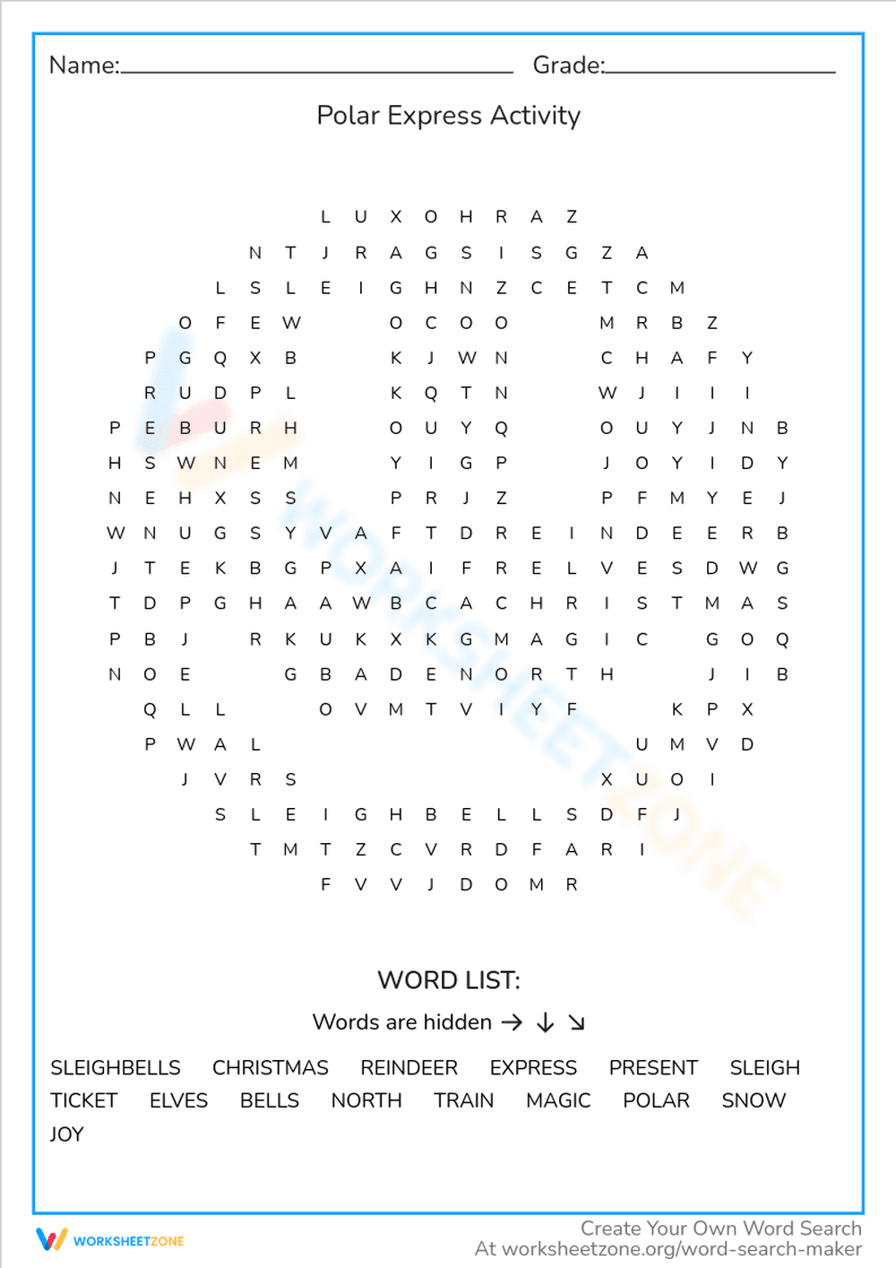 Polar Express Activity Word Search - Page 1