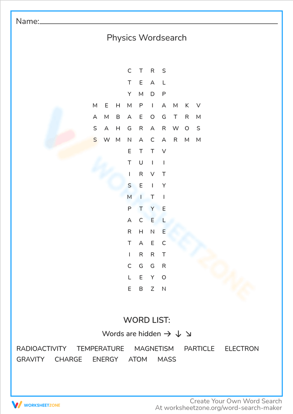 Physics Word Search Puzzle - Page 1