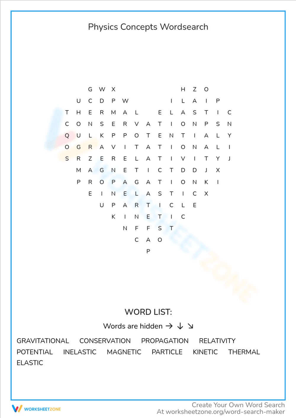 Physics Concepts Word Search Puzzle - Page 1