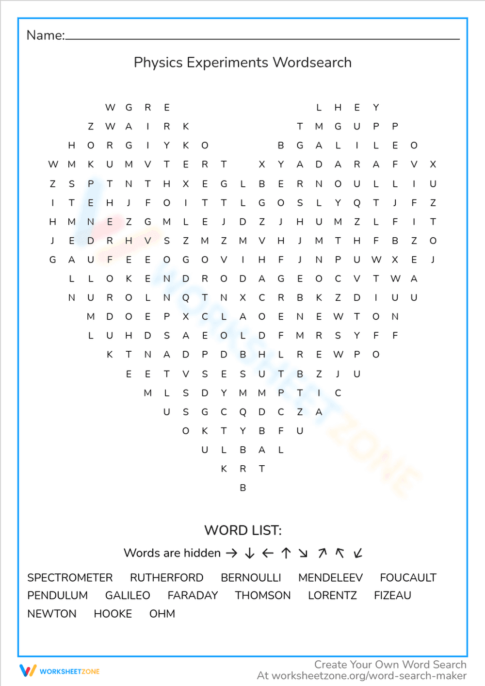 Physics Experiments Word Search - Page 1